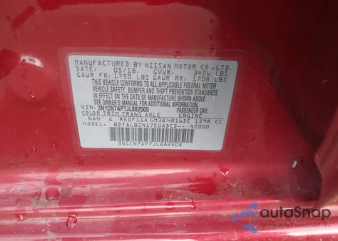 2018 Nissan Versa 1.6 Sv from USA, damaged, VIN 3N1CN7AP7JL882505